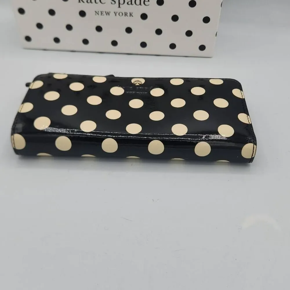 Kate Spade charming dot black and cream zip around wallet with gift box